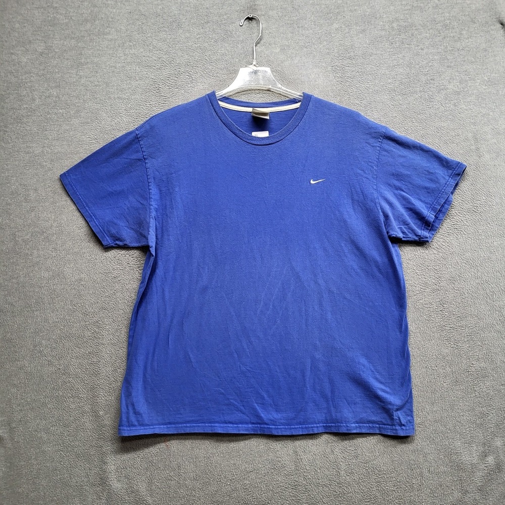 VINTAGE Nike Men Shirt 2XL Blue‎ Swoosh Logo Sleeveless Crew Neck Pullover Y2K